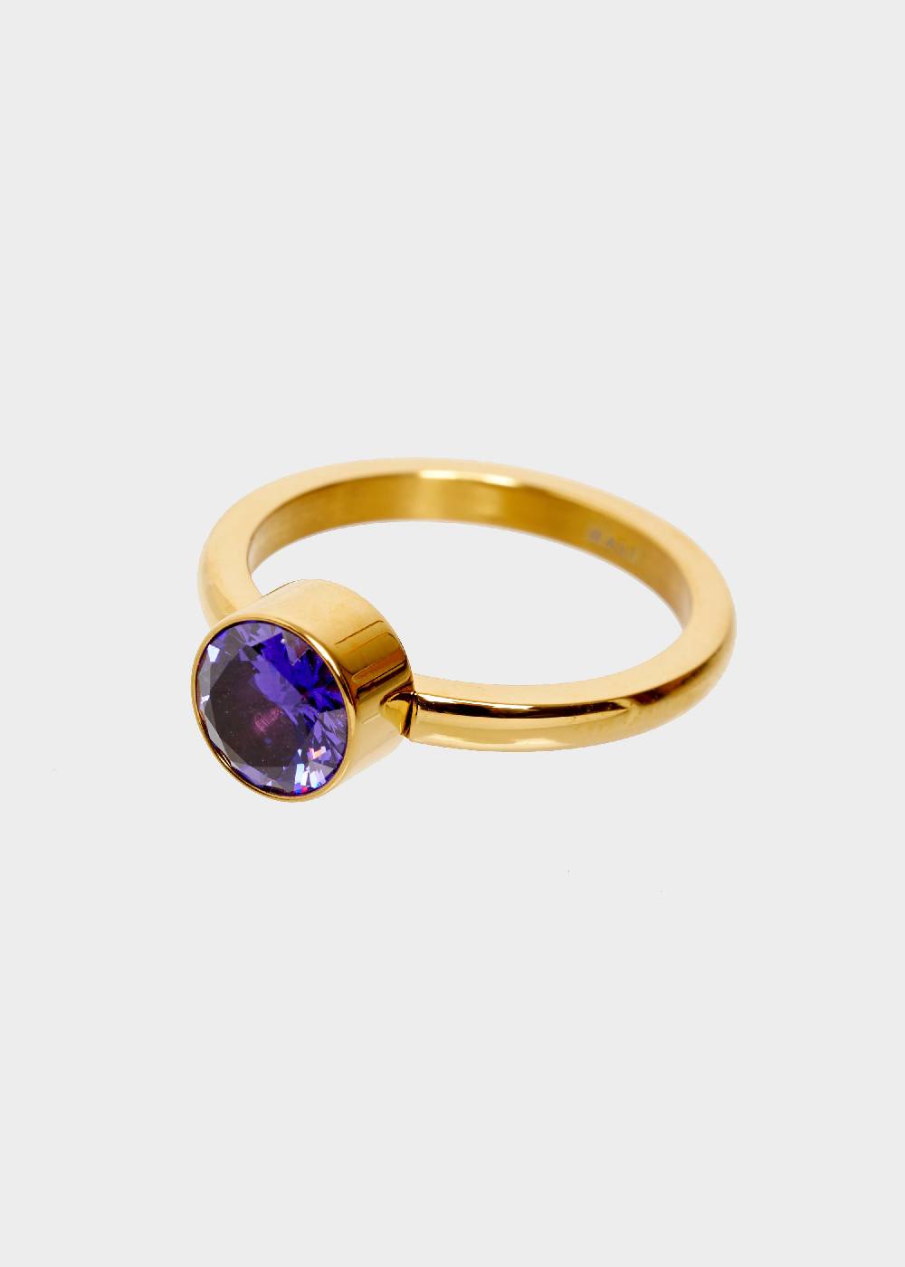 Nalí STAIN. STEEL FLORA THIN GOLD RING W/ PURPLE STONE Nuova