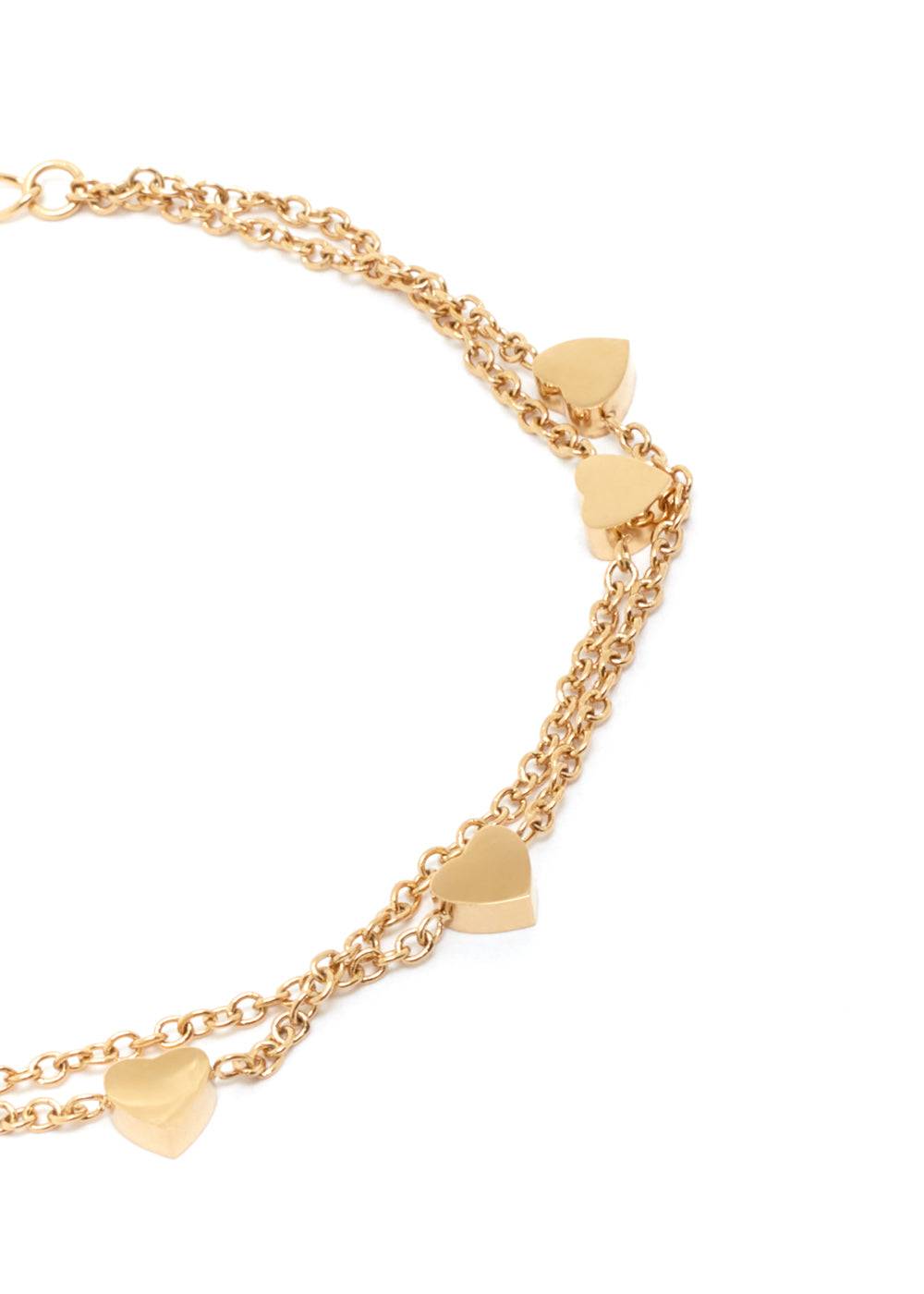 Nalí LEO BRACELET DOUBLE CHAIN HEARTS GOLD COLOR Nuovo