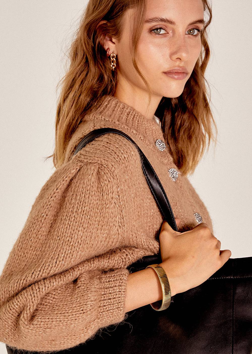 Nalí GOLD KNURLED OPEN BANGLE Spedizione Gratuita