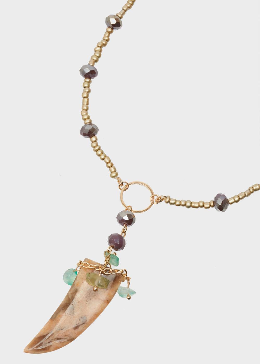 Nalí GOLD LONG NECKLACE W/ BEADS AND HORN PENDANT Sottocosto