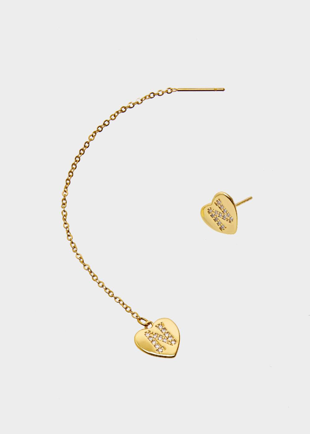 Nalí EARRING SET WITH HEART AND LETTER N IN ZIRCONS Online