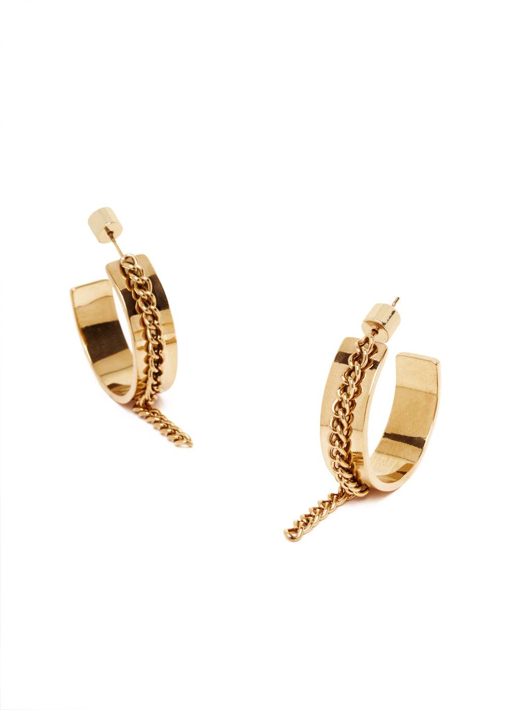 Nalí CHAIN HOOP EARRINGS STAIN. STEEL. 18K GOLD PLATED Moda
