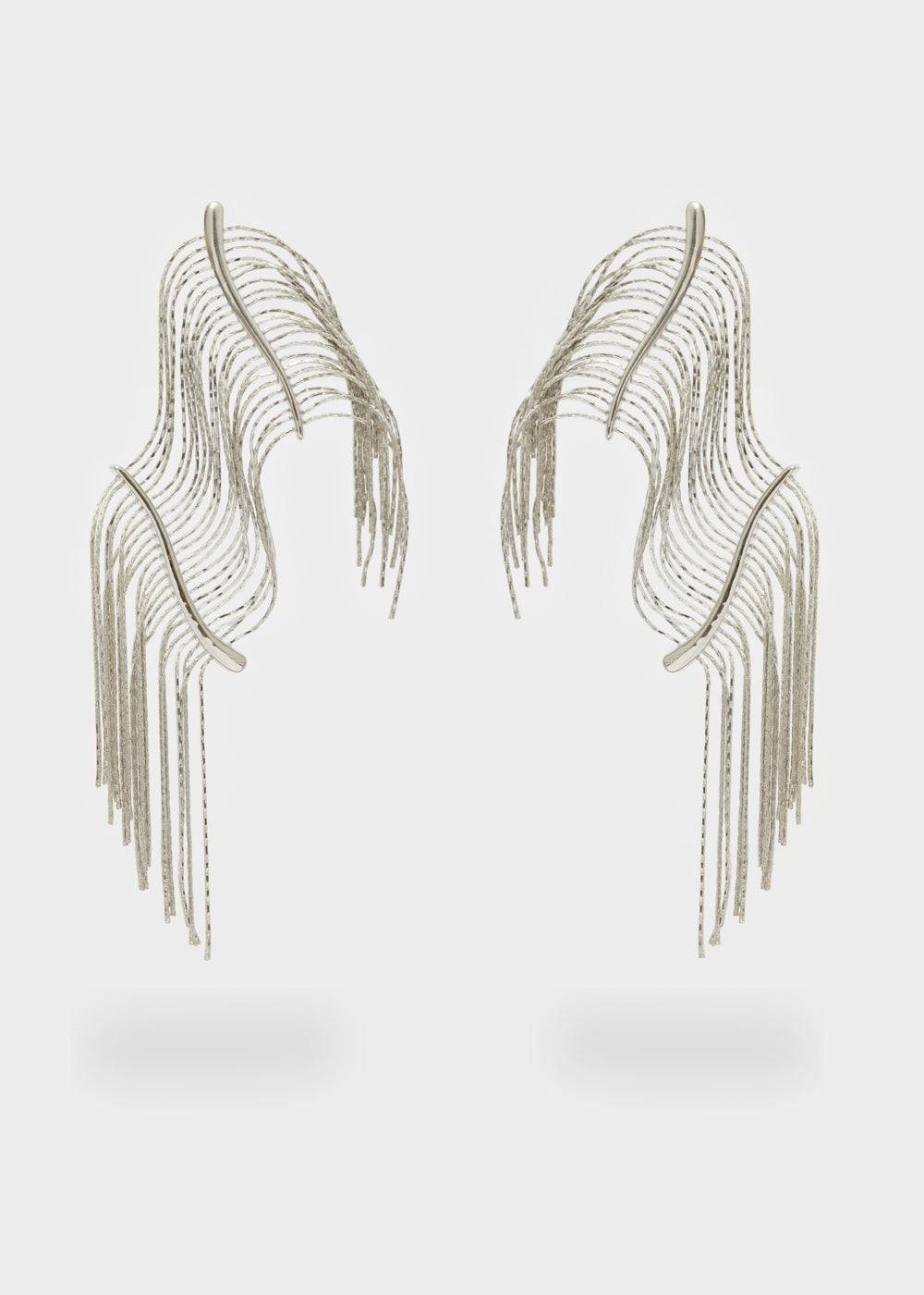 Nalí LONG SILVER EARRINGS W/ FRINGES Grandi sconti