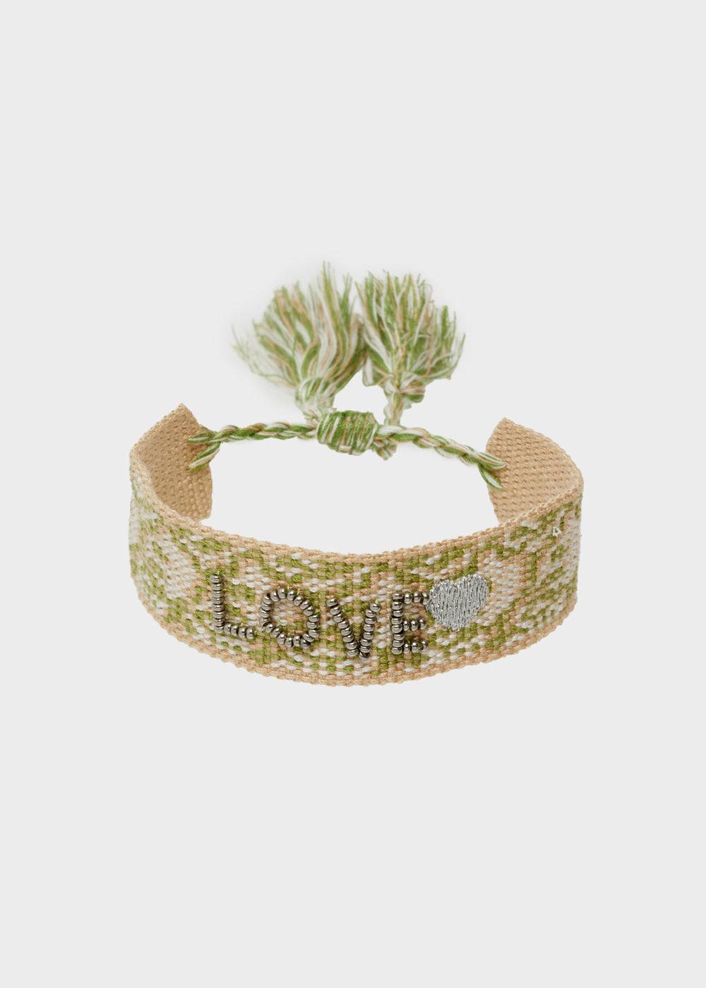 Nalí LOVE FABRIC BRACELET WITH BEADS GREEN Sconti VIP