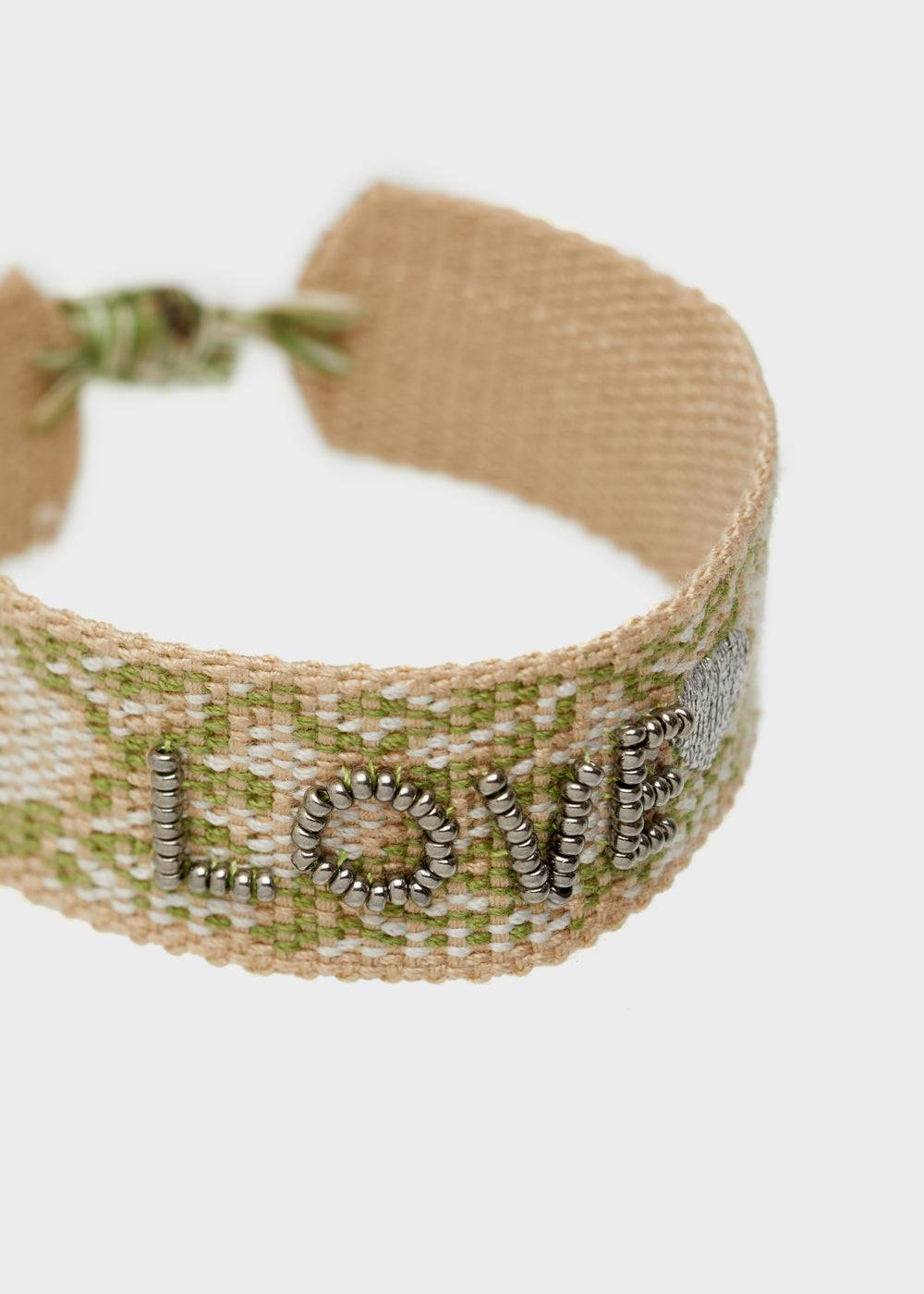 Nalí LOVE FABRIC BRACELET WITH BEADS GREEN Sconti VIP