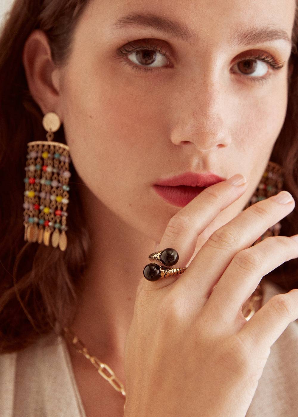 Nalí STAIN. STEEL RING WITH SILVER PEARLS Ritorno libero