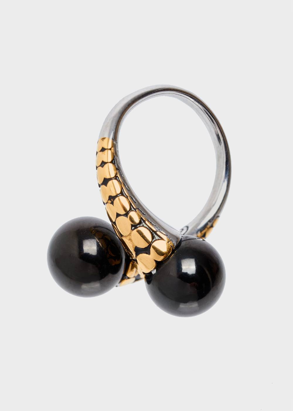 Nalí STAIN. STEEL RING WITH SILVER PEARLS Ritorno libero