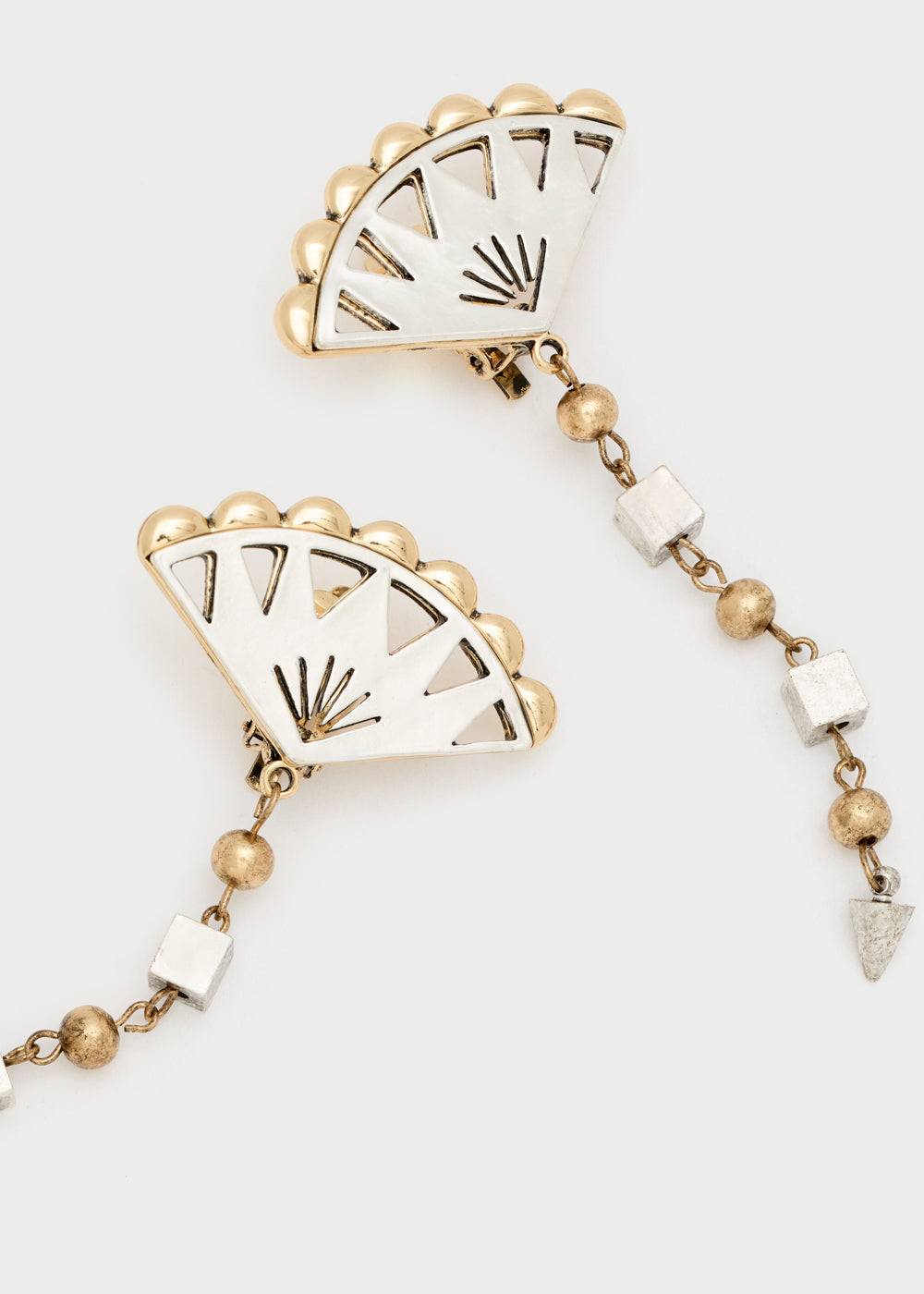 Nalí FAN PENDANT EARRINGS IN SILVER+GOLD Ultimi due giorni