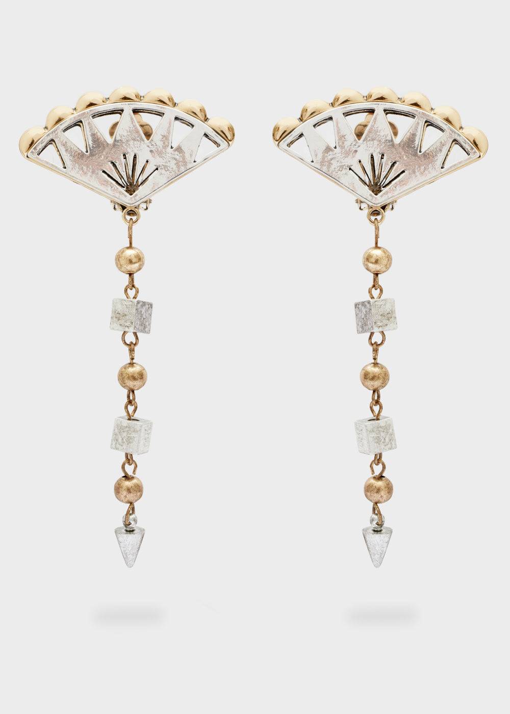 Nalí FAN PENDANT EARRINGS IN SILVER+GOLD Ultimi due giorni