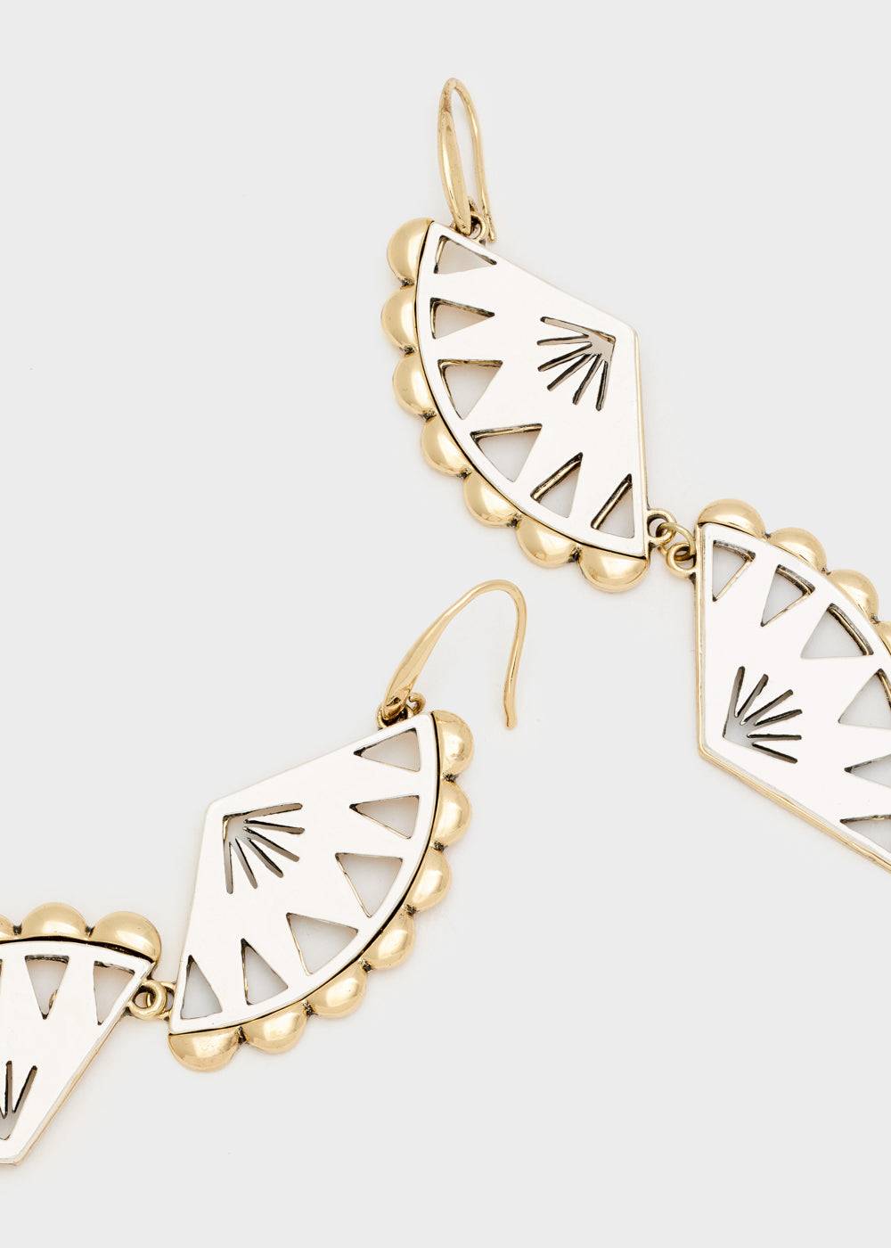 Nalí FAN EARRINGS W/ PENDANT IN SILVER+GOLD Ultimo giorno