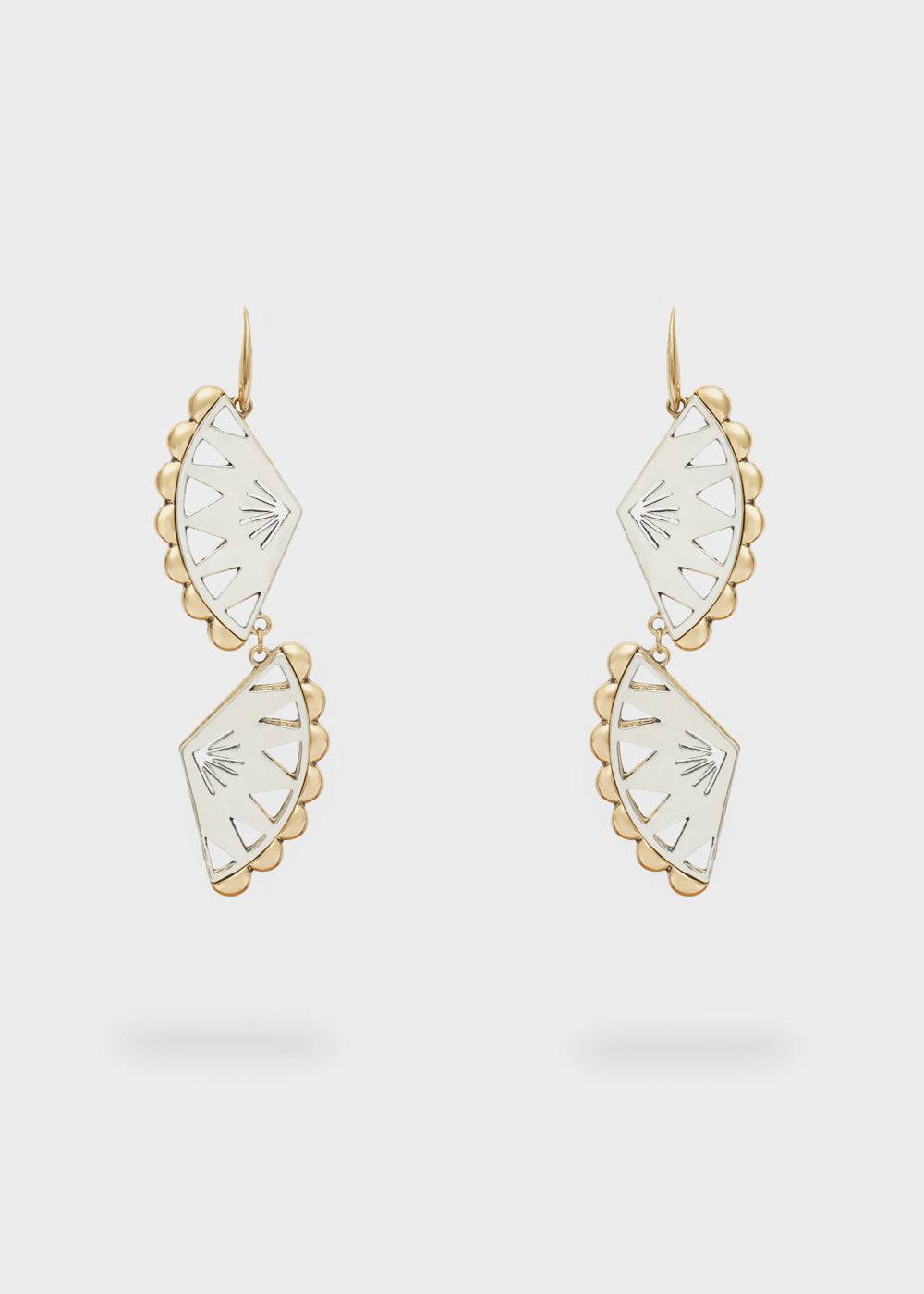 Nalí FAN EARRINGS W/ PENDANT IN SILVER+GOLD Ultimo giorno