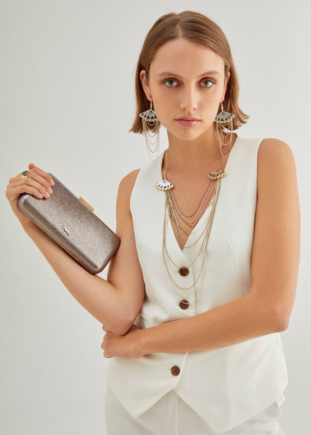 Nalí FAN CHAIN EARRINGS IN SILVER+GOLD Promozione temporanea