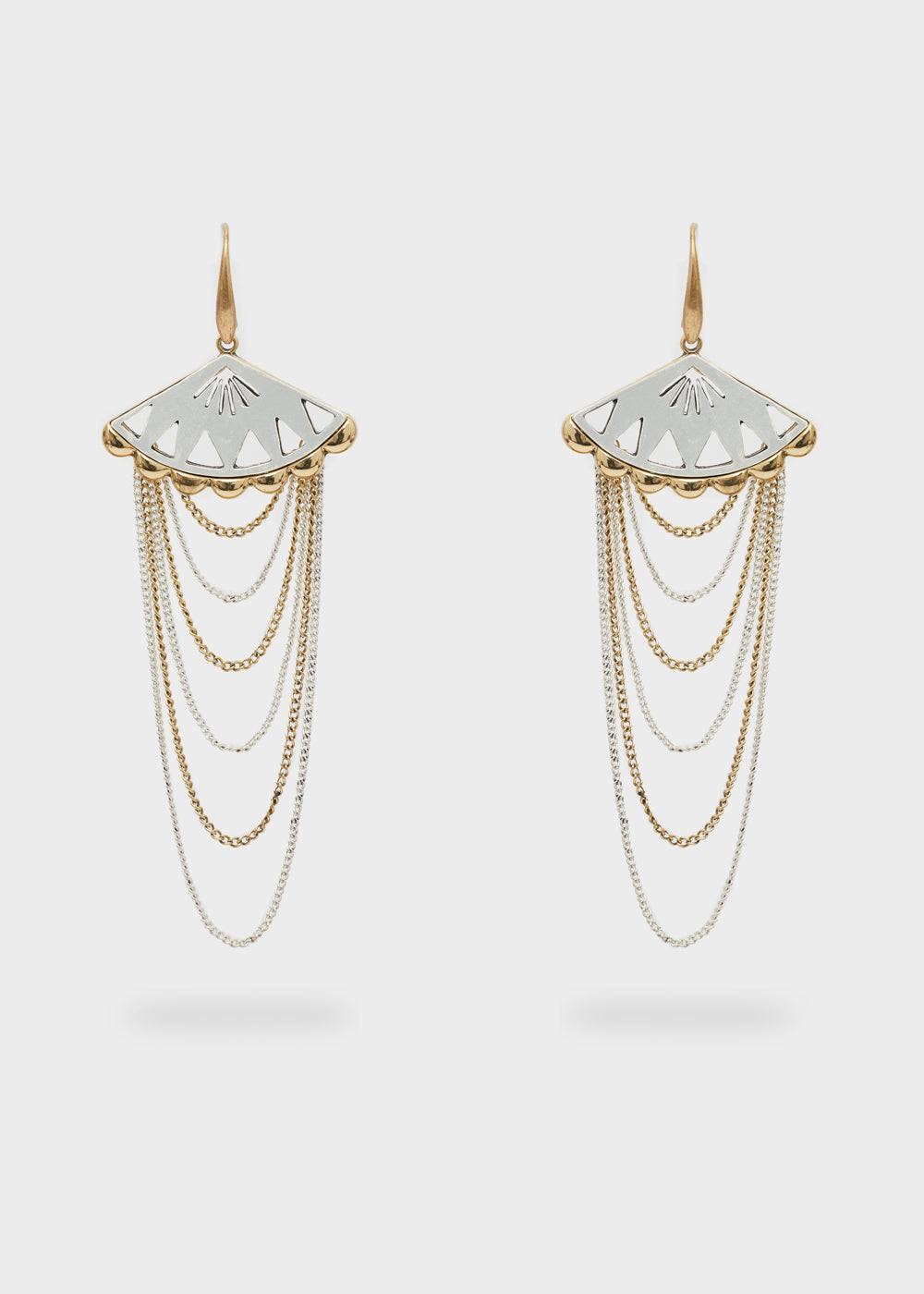 Nalí FAN CHAIN EARRINGS IN SILVER+GOLD Promozione temporanea