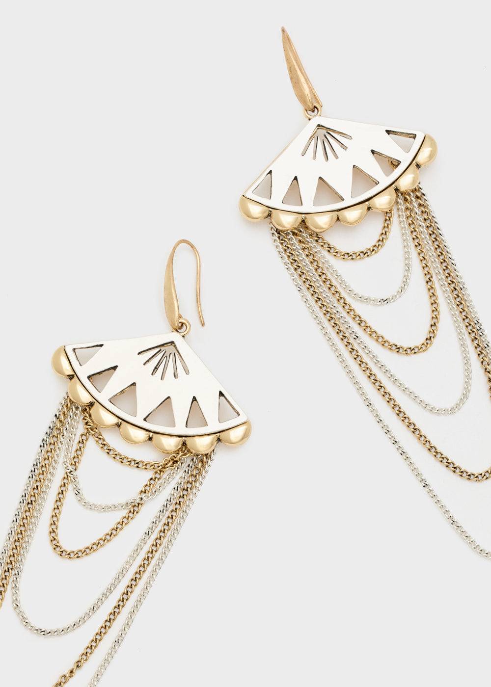 Nalí FAN CHAIN EARRINGS IN SILVER+GOLD Promozione temporanea