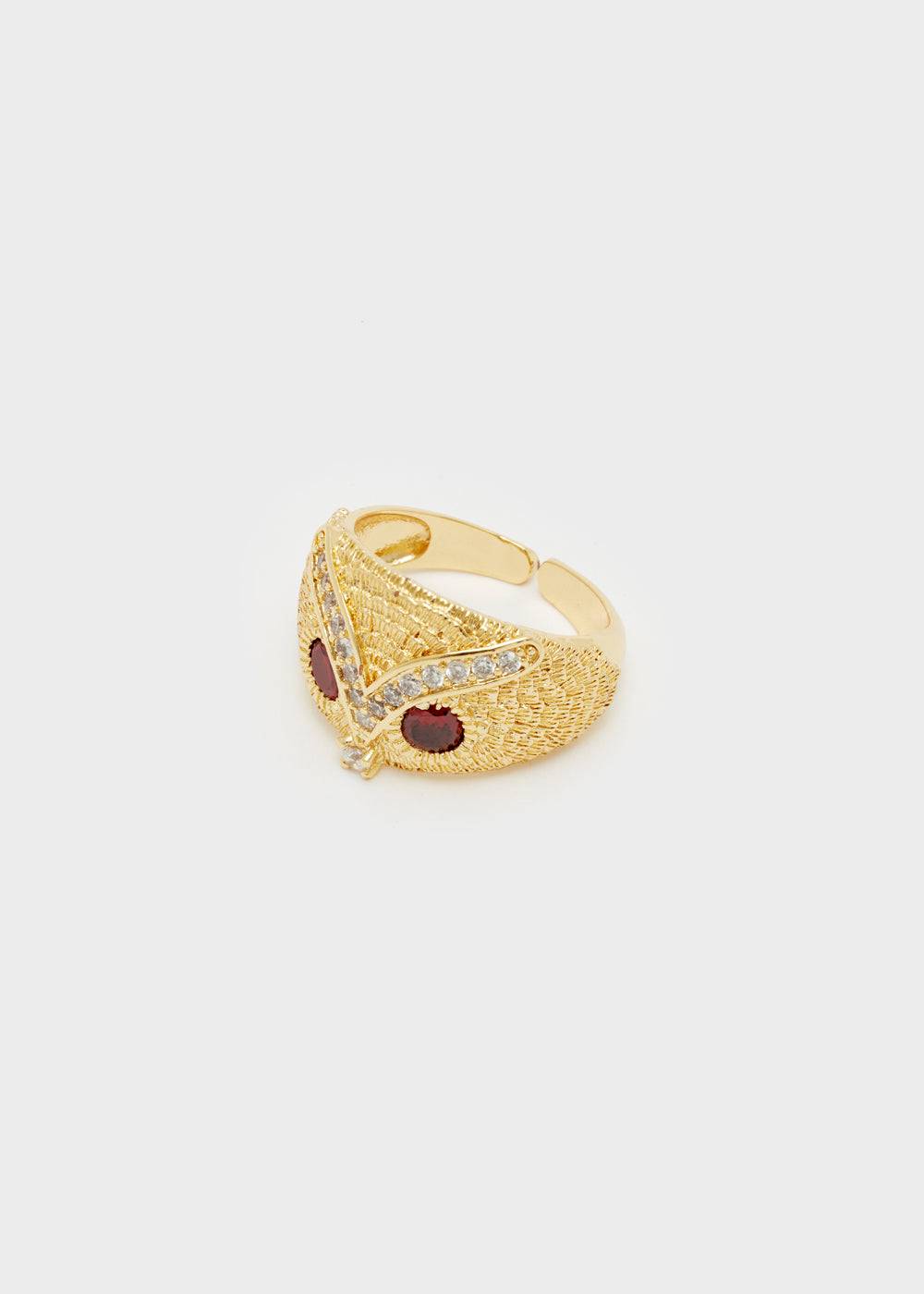 Nalí OWL RING IN GOLD W/ RED STONES Super sconto