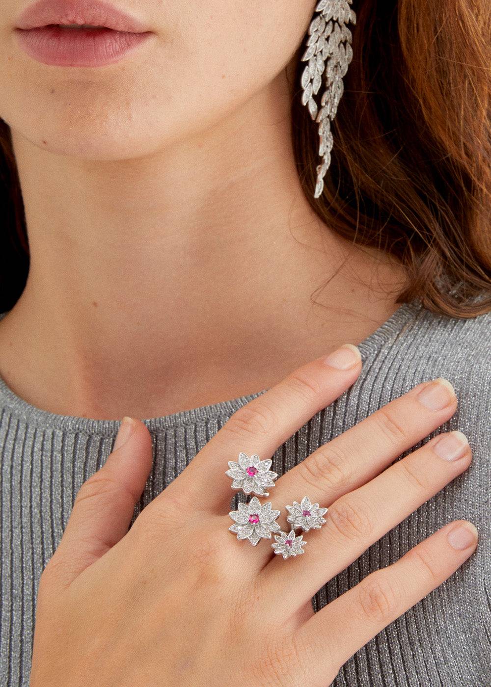 Nalí BOUQUET SILVER RING W/ STONES Officina