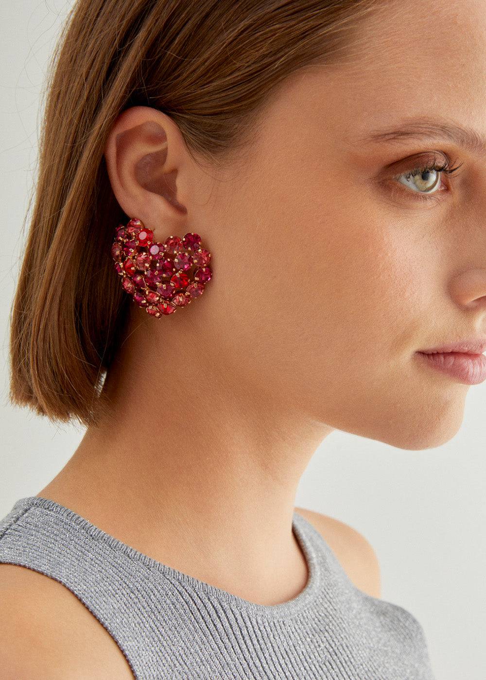 Nalí BIG HEART EARRINGS W/ PINK+RED STONES 2025