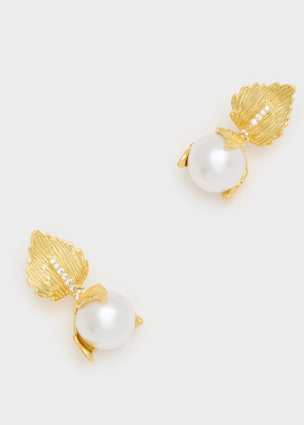 Nalí EARRINGS W/ PENDANT PEARL AND GOLD LEAF Qualità