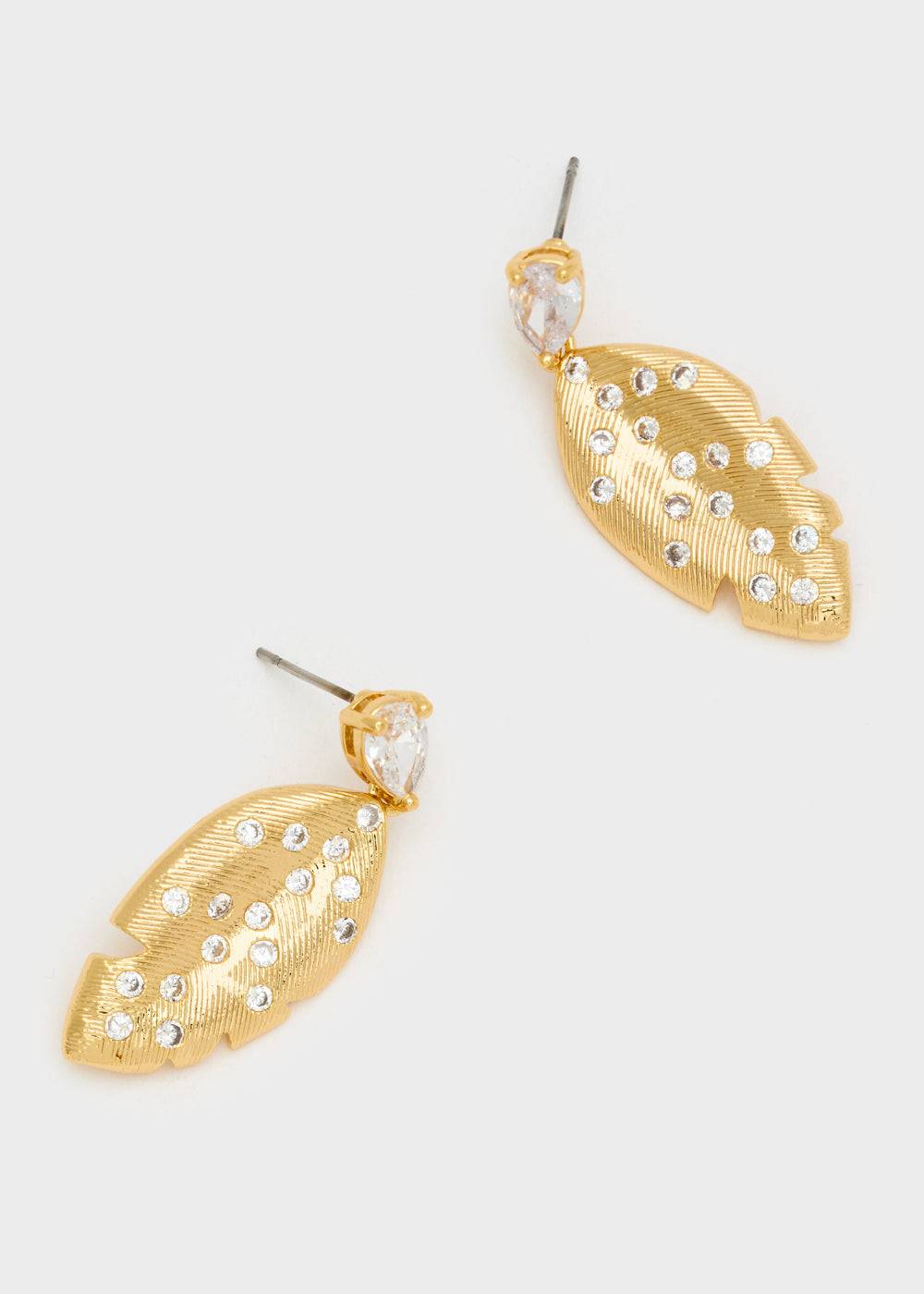 Nalí EARRINGS W/ PENDANT LEAF AND ZIRCONS Promozione