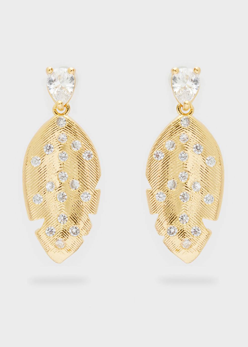 Nalí EARRINGS W/ PENDANT LEAF AND ZIRCONS Promozione