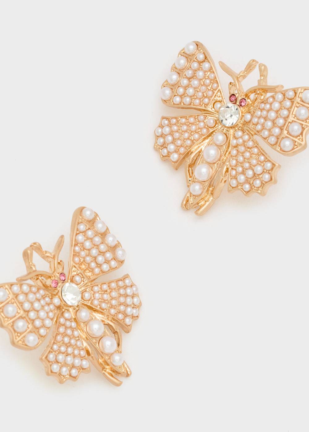 Nalí BUTTERFLY GOLD EARRINGS W/ PEARLS Spedizione Gratuita