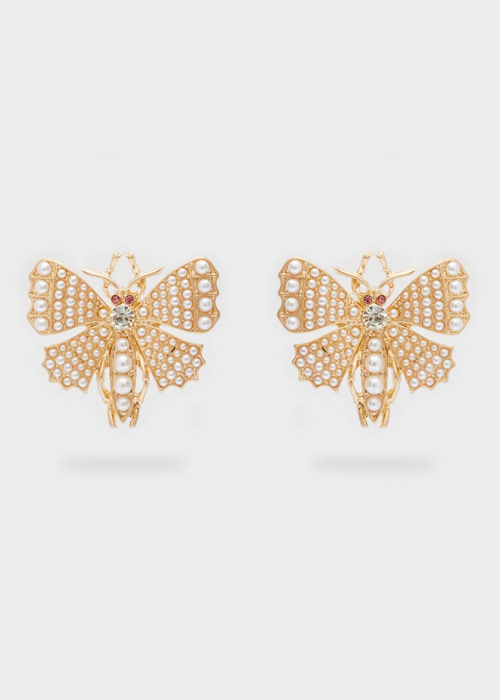 Nalí BUTTERFLY GOLD EARRINGS W/ PEARLS Spedizione Gratuita