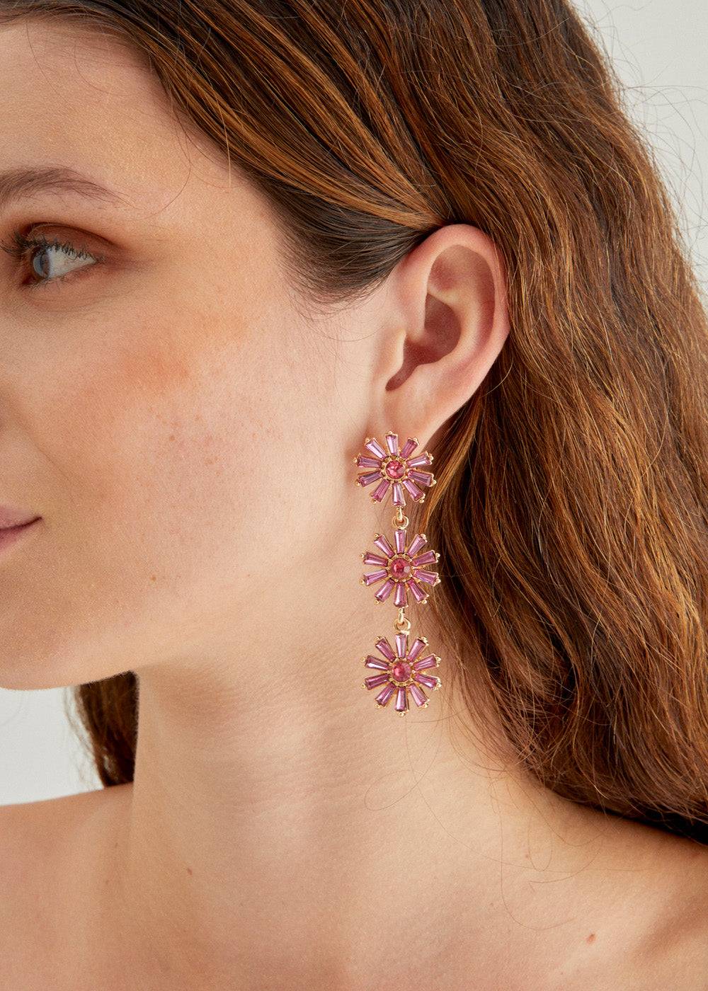 Nalí LONG EARRINGS W/ FUCHSIA FLOWERS+STONES Hotsell