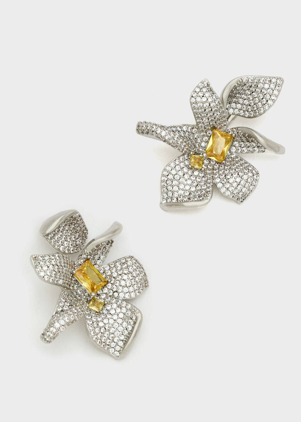 Nalí LOBE FLOWER EARRINGS SILVER+ZIRCONS Vendita Calda
