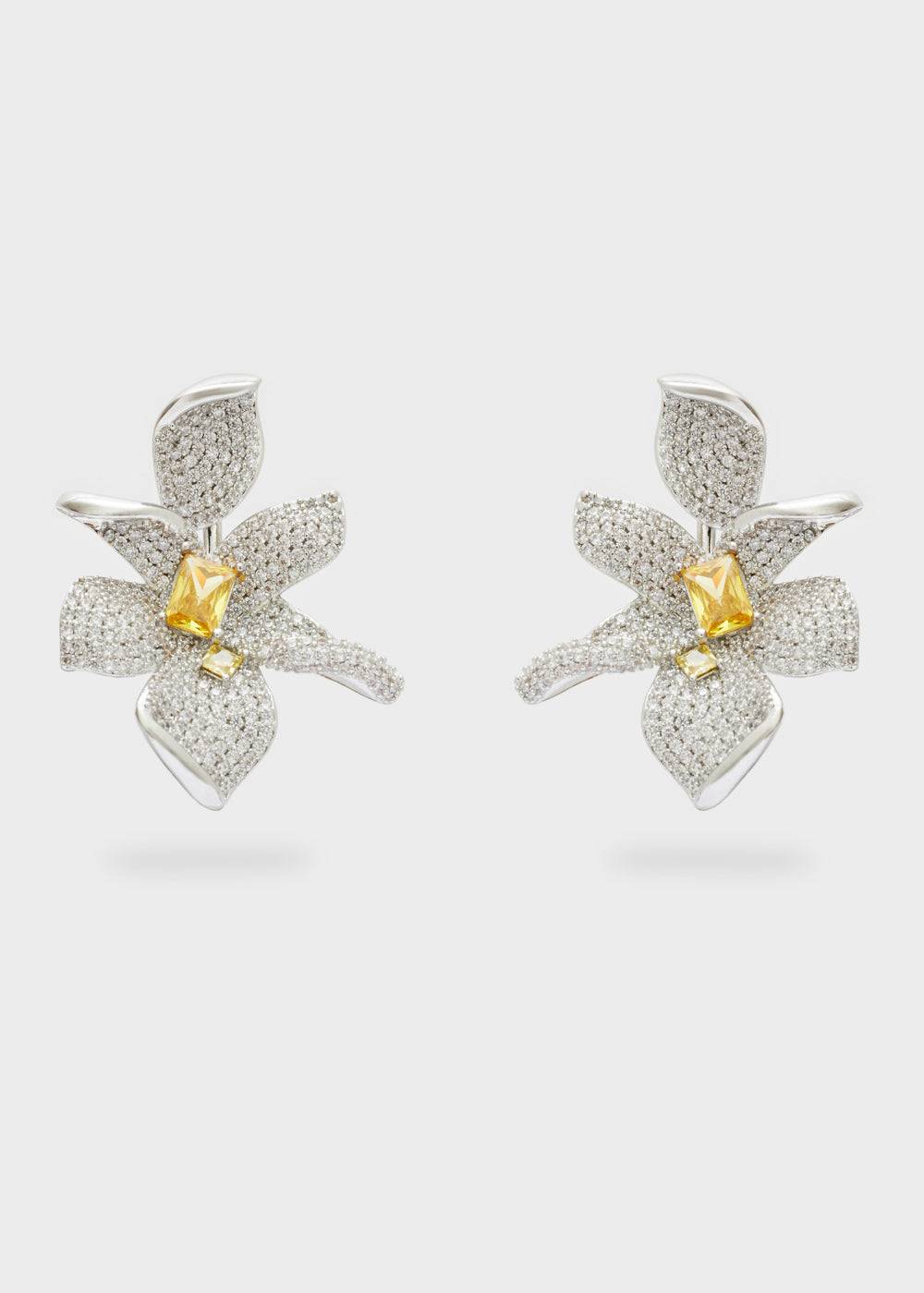 Nalí LOBE FLOWER EARRINGS SILVER+ZIRCONS Vendita Calda