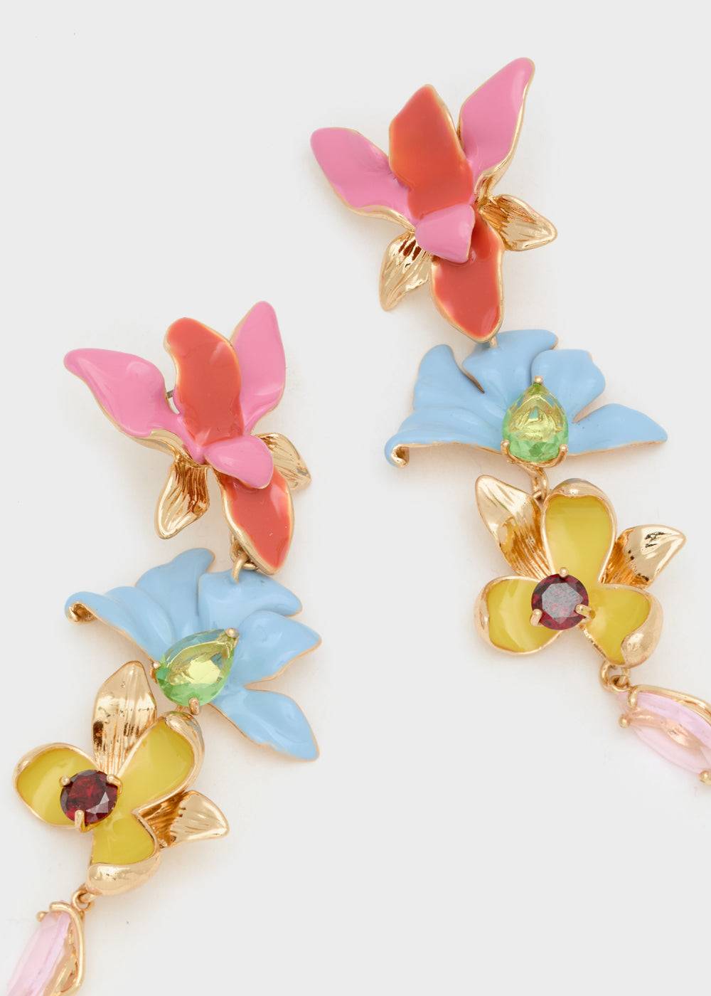 Nalí LONG EARRINGS W/ ENAMEL MULTI FLOWERS Saldi Di Fabbrica
