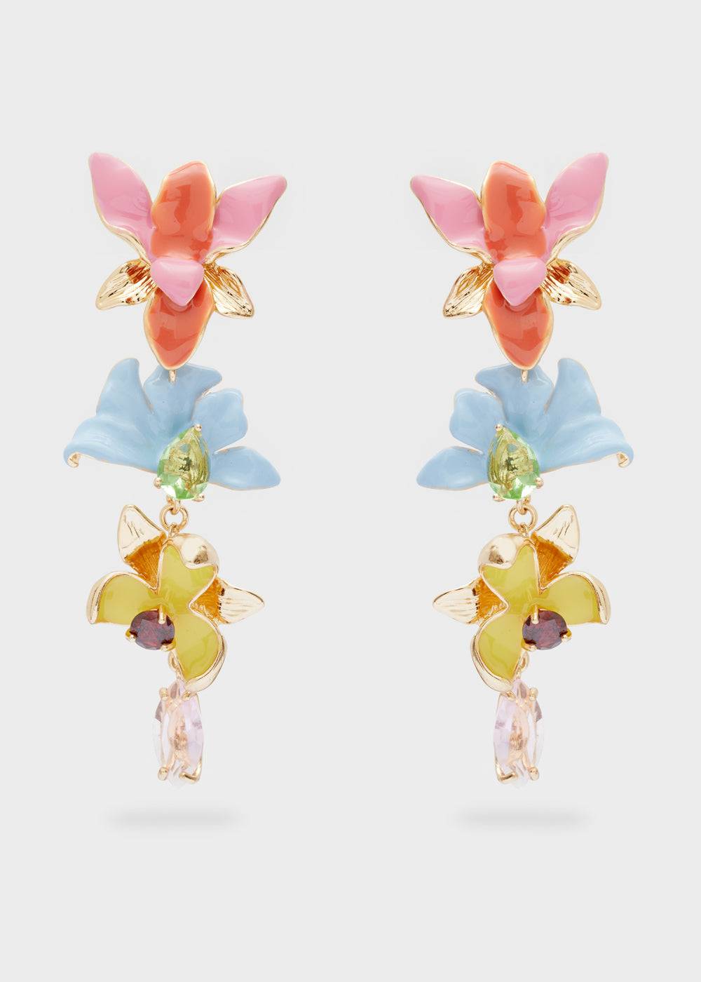 Nalí LONG EARRINGS W/ ENAMEL MULTI FLOWERS Saldi Di Fabbrica