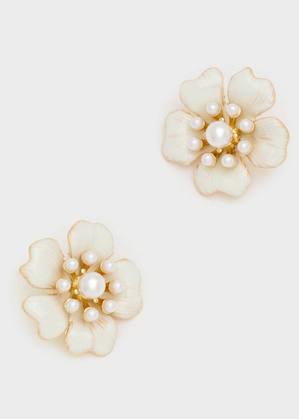 Nalí ENAMEL FLOWER EARRINGS W/ GOLD PEARL Nuova