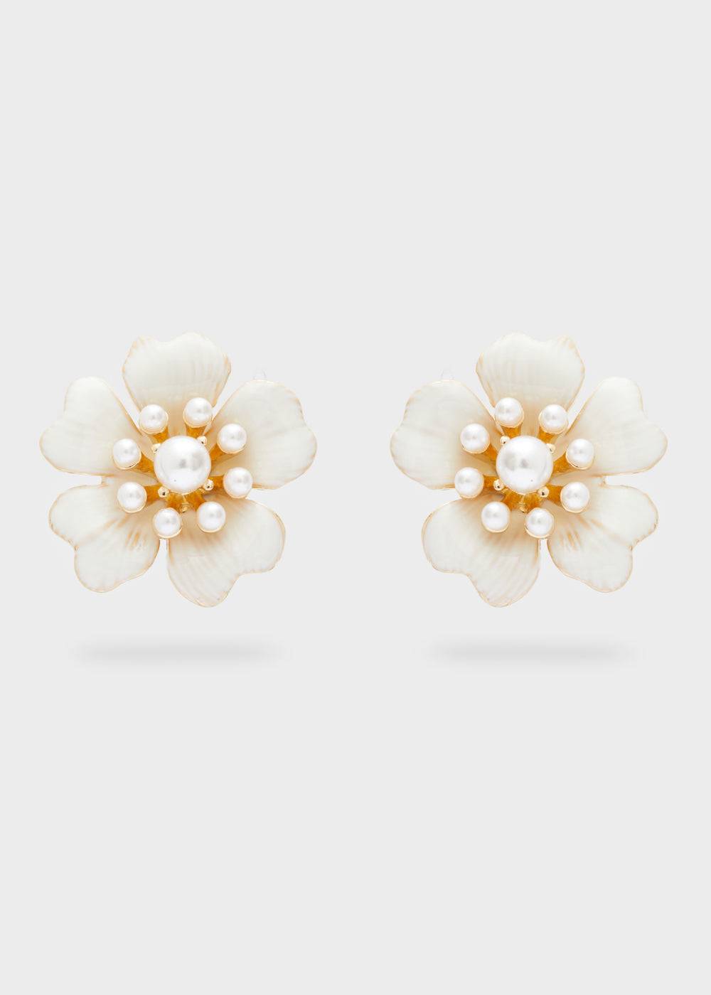 Nalí ENAMEL FLOWER EARRINGS W/ GOLD PEARL Nuova