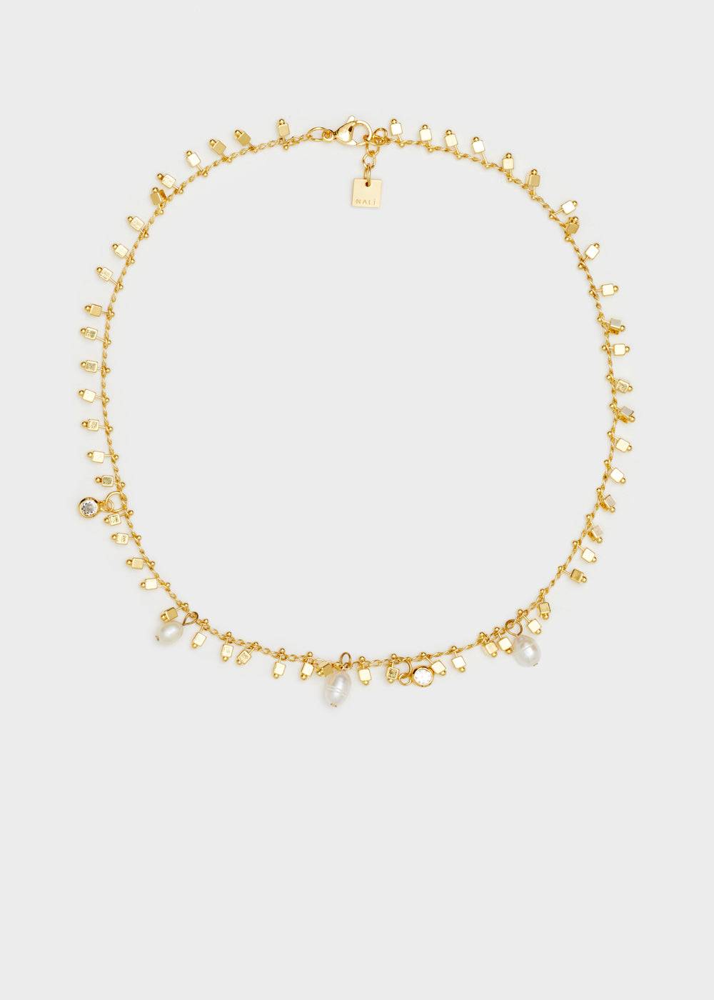 Nalí GOLD NECKLACE W/ ZIRCONS AND PEARLS Offerta speciale