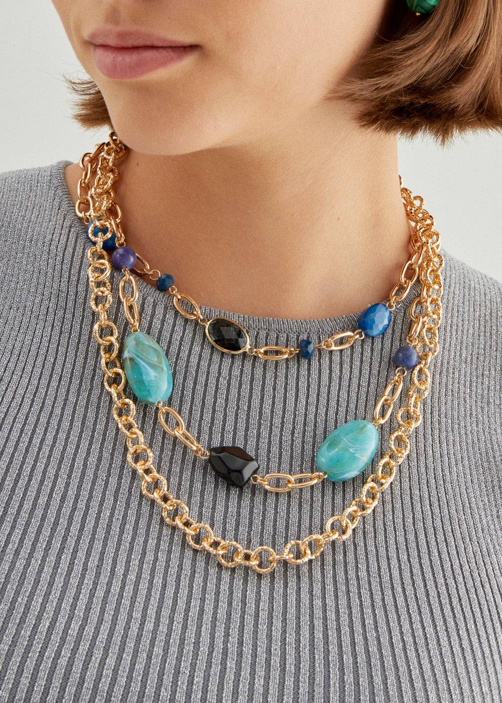 Nalí CHAIN NECKLACE MULTI W/ GREEN+BLUE STONES Offerta esclusiva