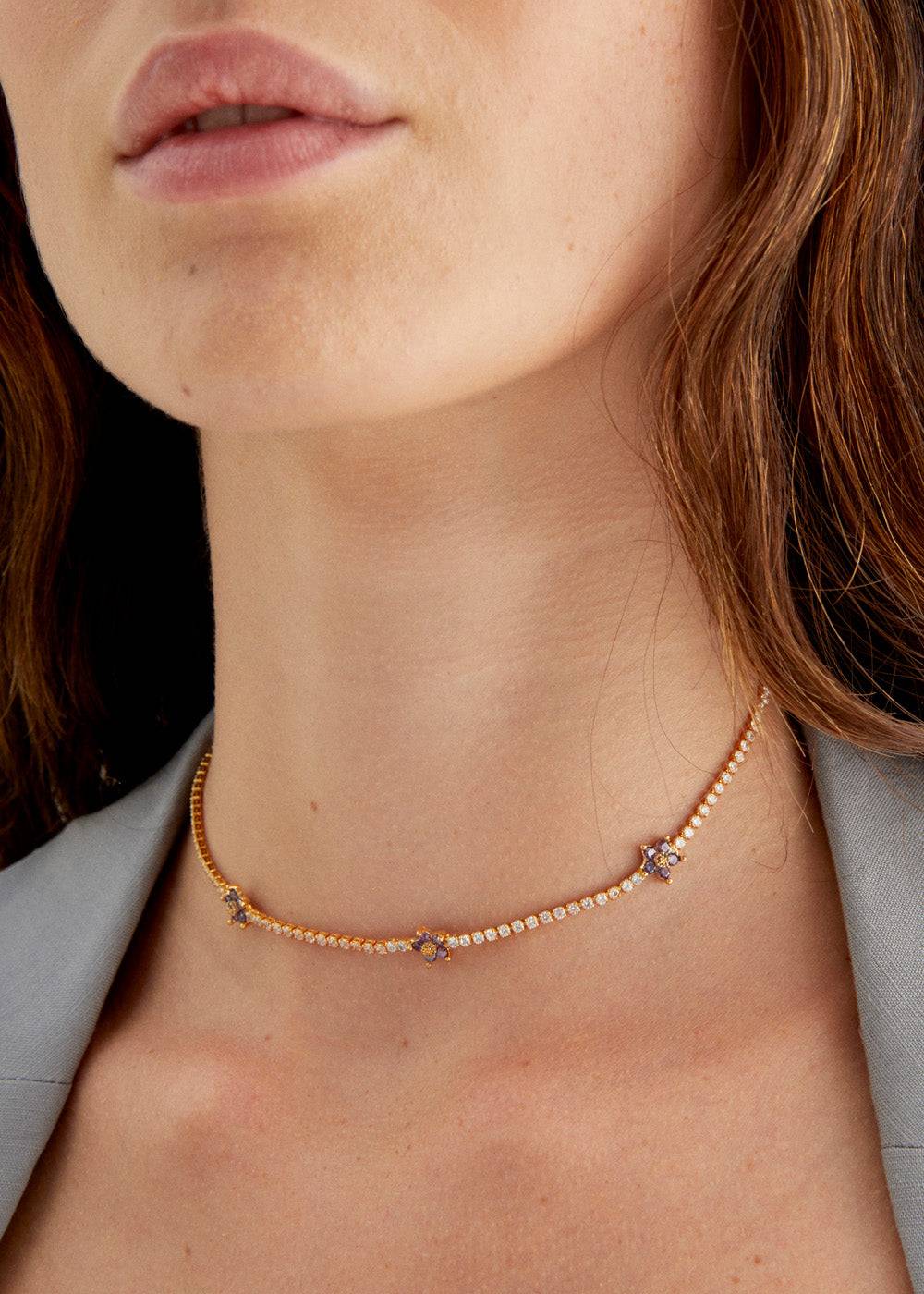 Nalí NECKLACE W/ LILAC ZIRCON FLOWERS Cyber Monday