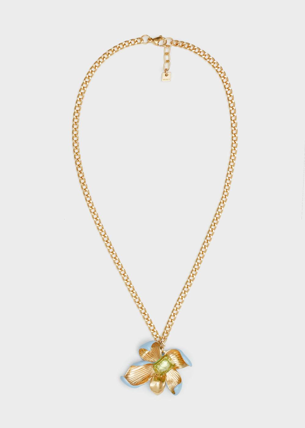 Nalí CHAIN NECKLACE W/ L.BLUE ENAMEL FLOWER Offerta Anniversario