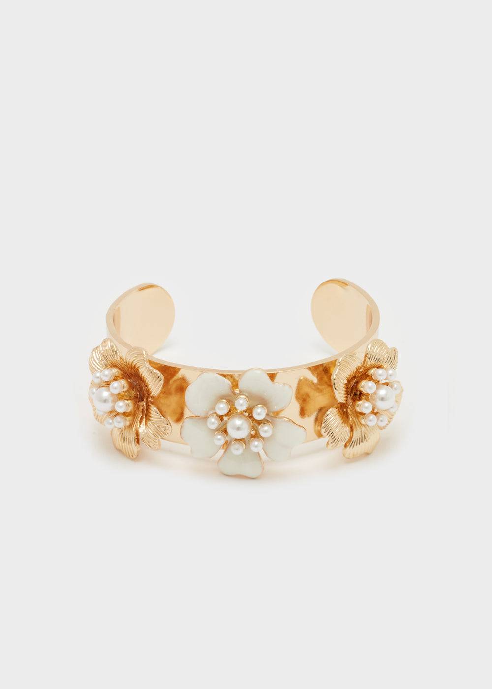 Nalí ENAMEL FLOWER BANGLE BRACELET W/ PEARLS Offerte speciali