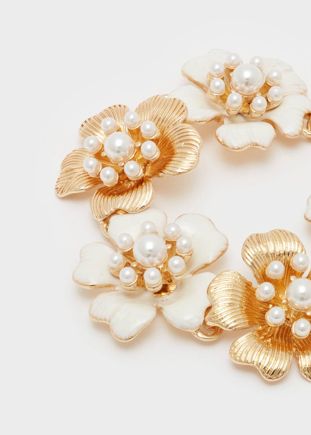 Nalí ENAMEL FLOWER BRACELET IN GOLD W/ PEARLS Enormi risparmi