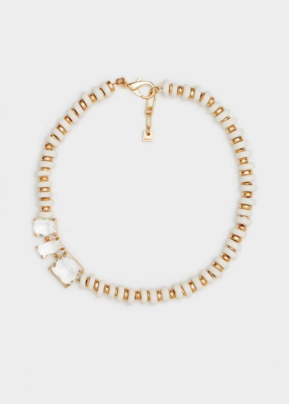 Nalí NECKLACE W/ STONES + OFF-WHITE WOOD BEADS Enormi sconti