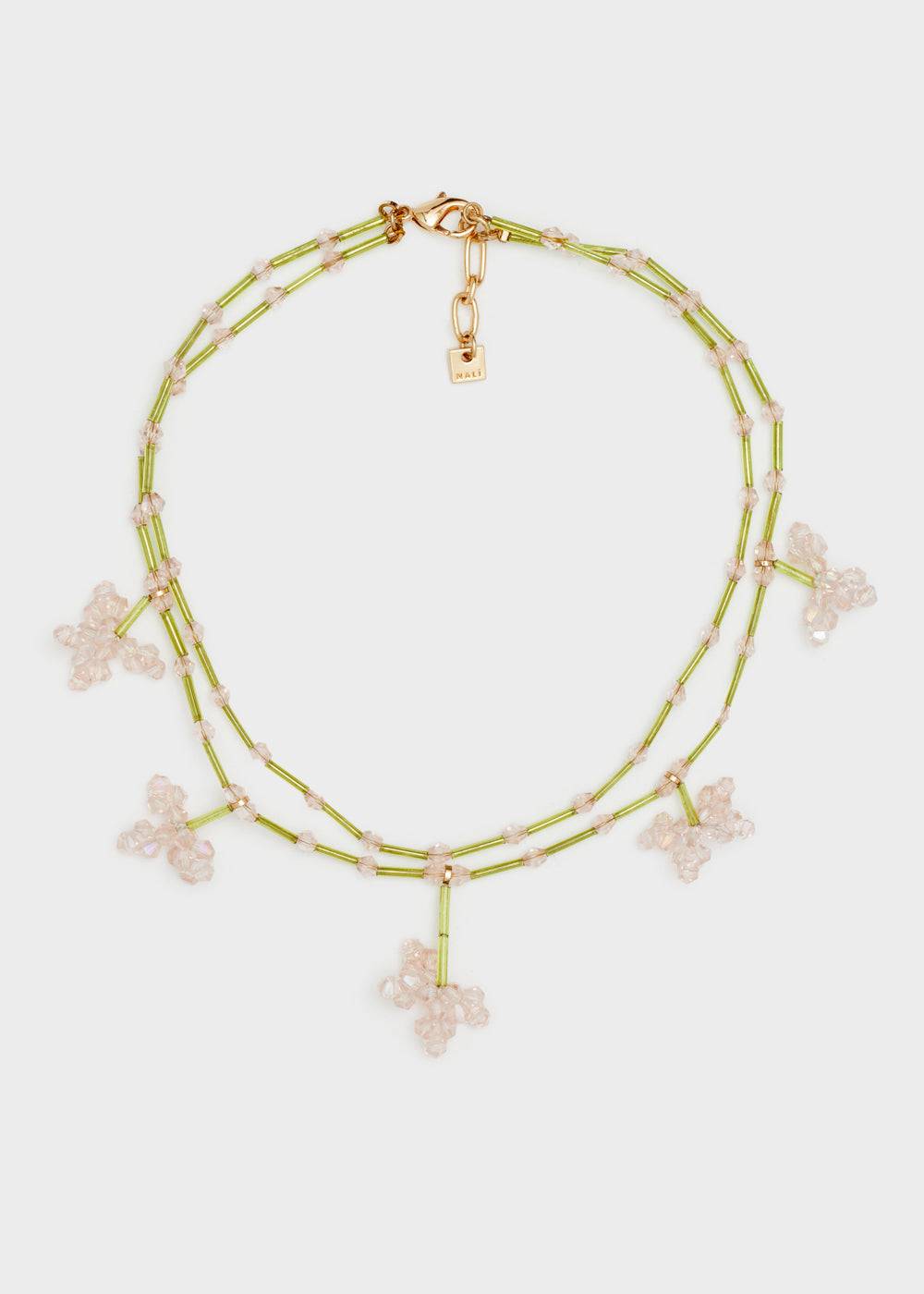Nalí NECKLACE W/ BEAD PINK FLOWER Trasporto libero internazionale