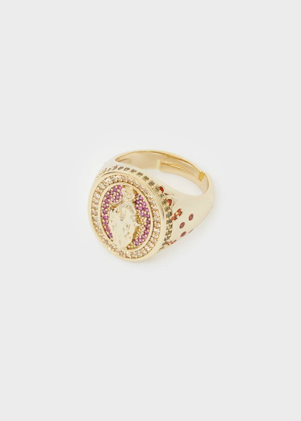 Nalí EFFIGY RING W/ FUSHIA STONES 14KT GOLD PLAT In vendita
