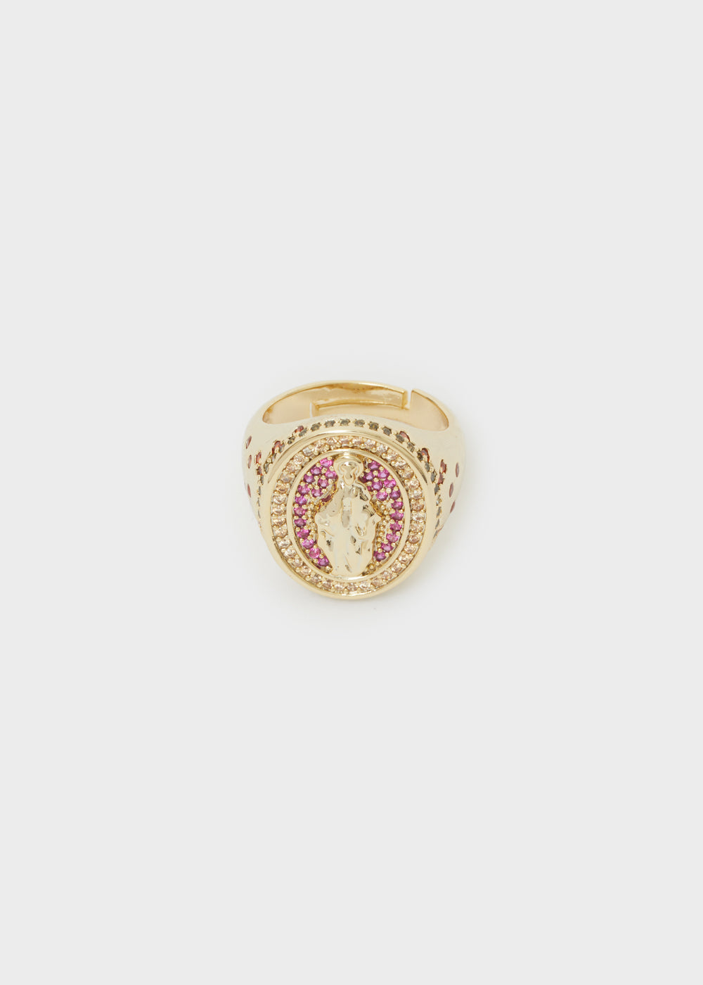 Nalí EFFIGY RING W/ FUSHIA STONES 14KT GOLD PLAT In vendita