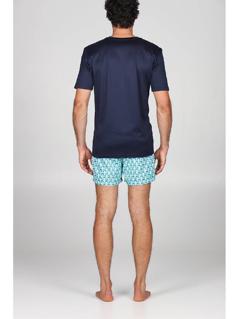 Julipet T-shirt in jersey di puro cotone blu, con stampa piazzata "palme" Promozione Limitata