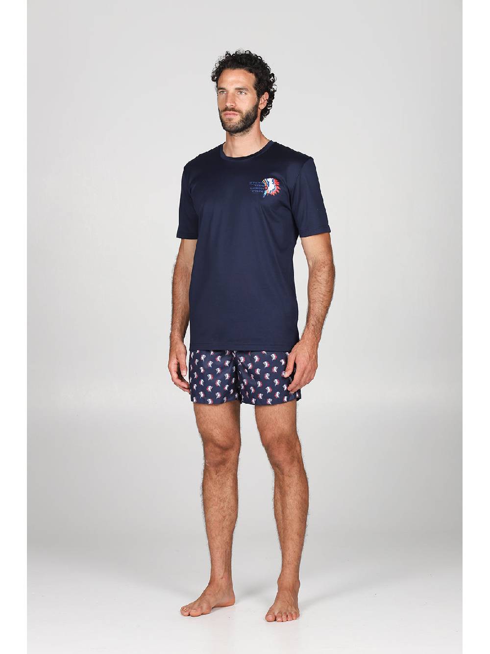 Julipet T-shirt in jersey di puro cotone blu, con stampa piazzata "indiano" Fino Al -60%