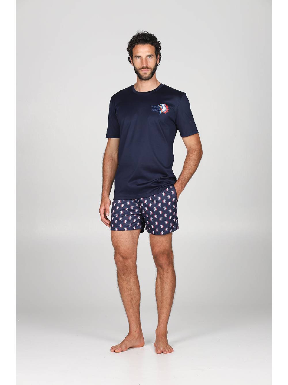 Julipet T-shirt in jersey di puro cotone blu, con stampa piazzata "indiano" Fino Al -60%