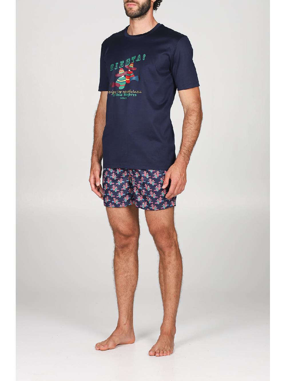 Julipet T-shirt in jersey di puro cotone blu, con stampa piazzata "siesta" Shopping Online