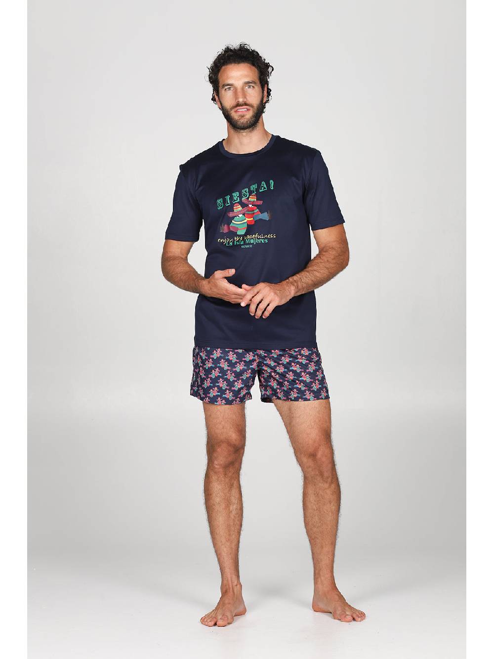 Julipet T-shirt in jersey di puro cotone blu, con stampa piazzata "siesta" Shopping Online