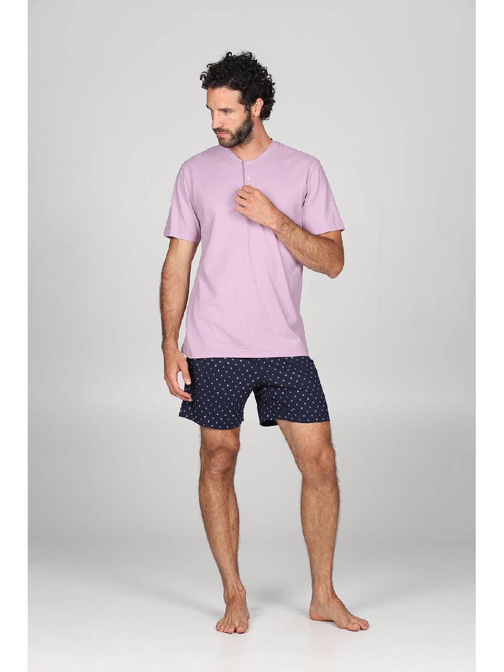 Julipet Pigiama corto in traspirante jersey di puro cotone fantasia tetris nei pantaloncini In Linea