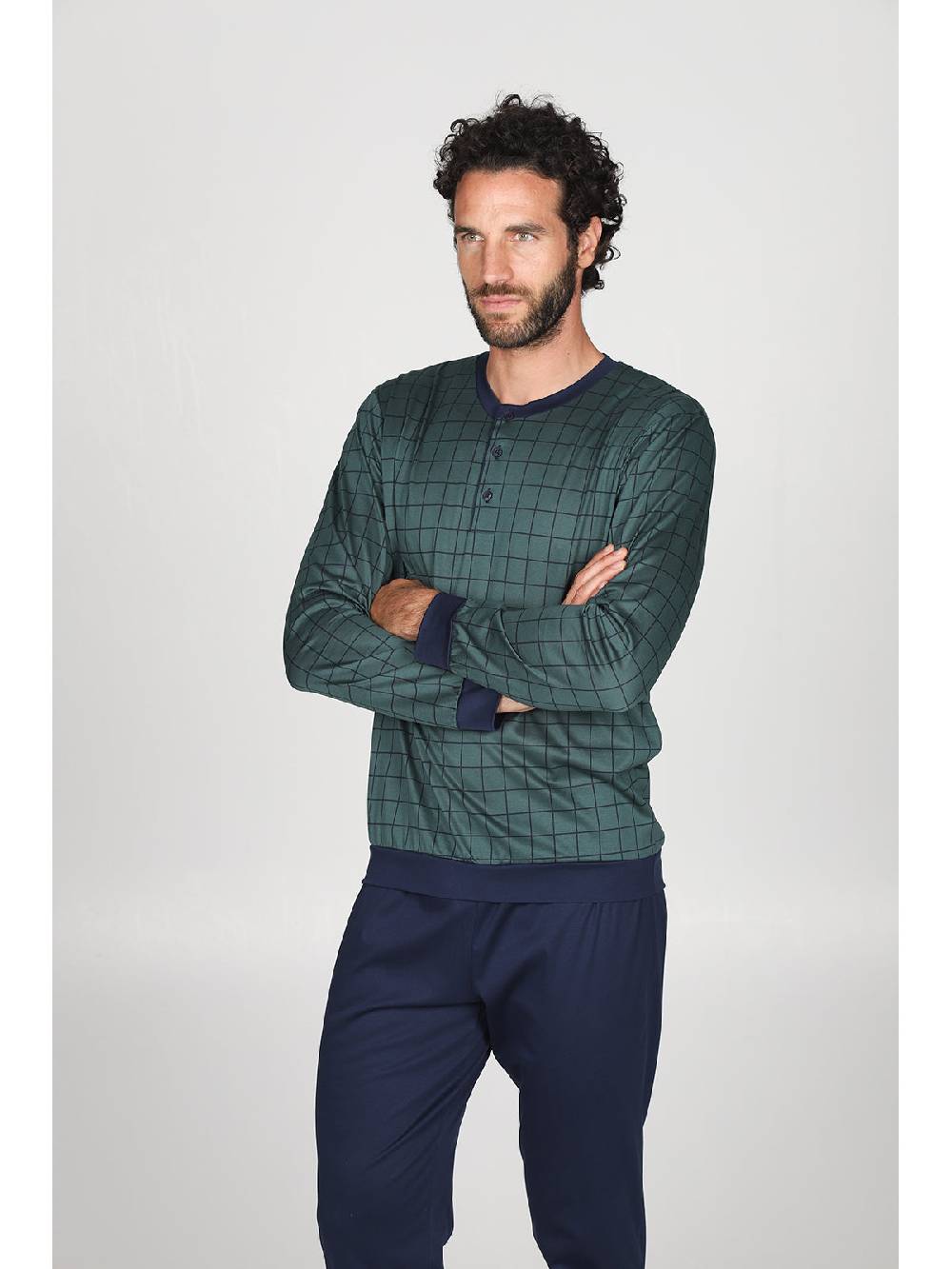 Julipet Pigiama serafino con maglia disegni a quadri, in ricercato luxury jersey Qualità